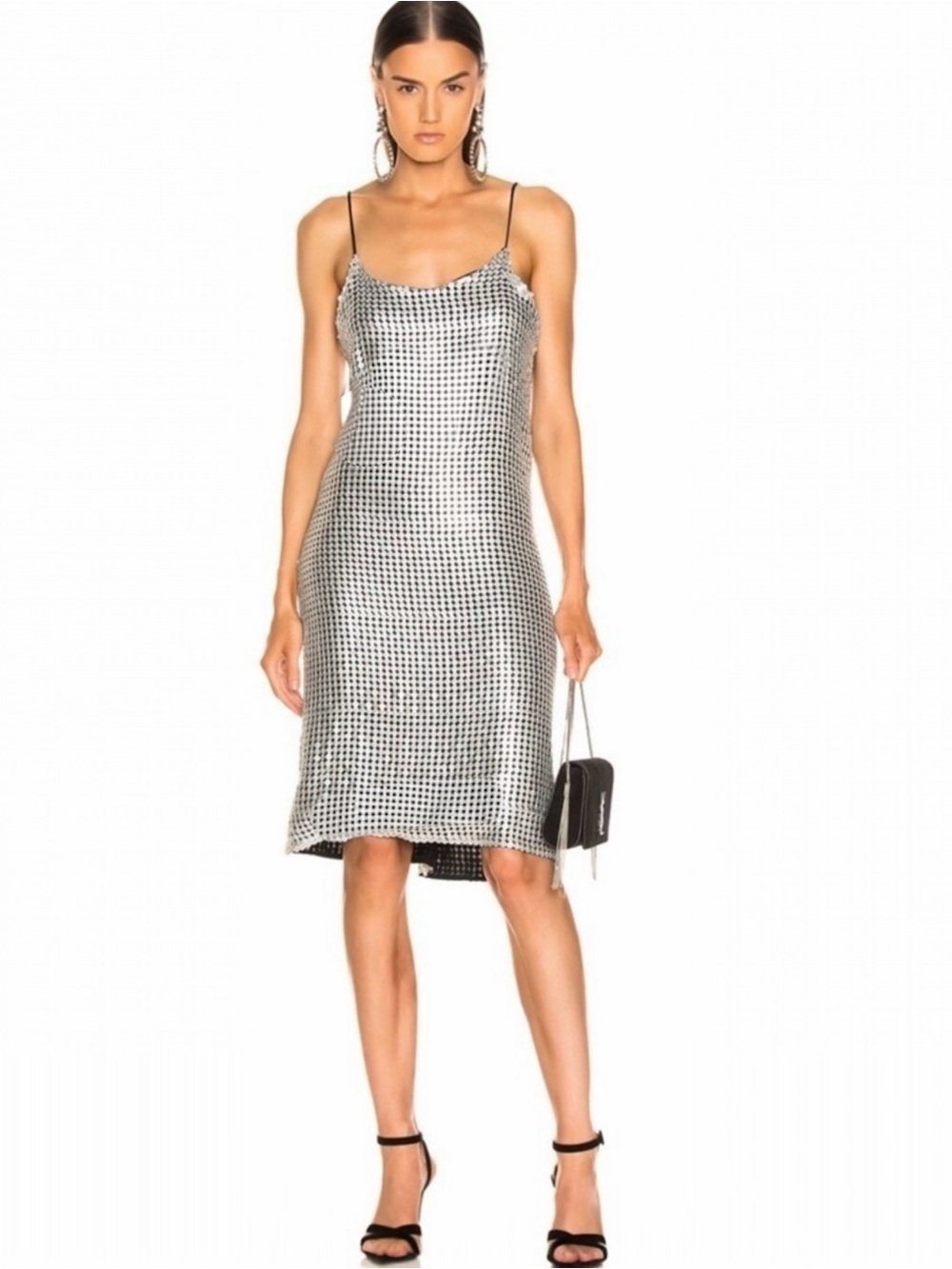 DODO BAR OR Etta Silver Metallic Sequin Spaghetti Strap Midi Slip Dress small